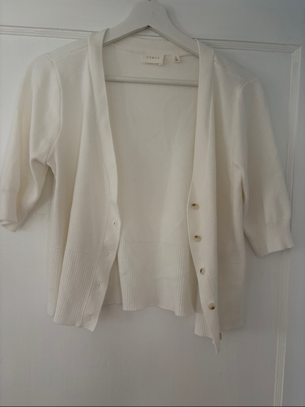 Cyrus Ivory Short-Sleeve Button Cardigan